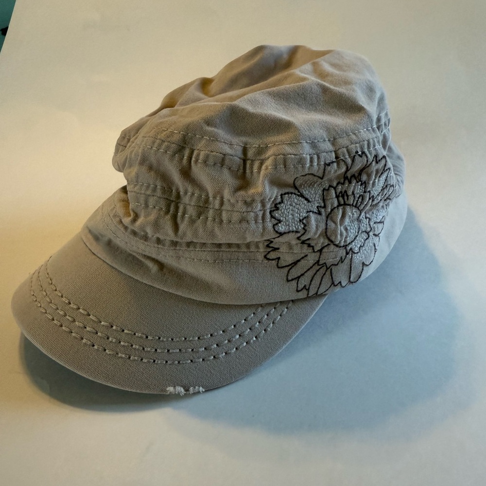 Life Is Good Tan Cap with Distressed Floral Embroidery